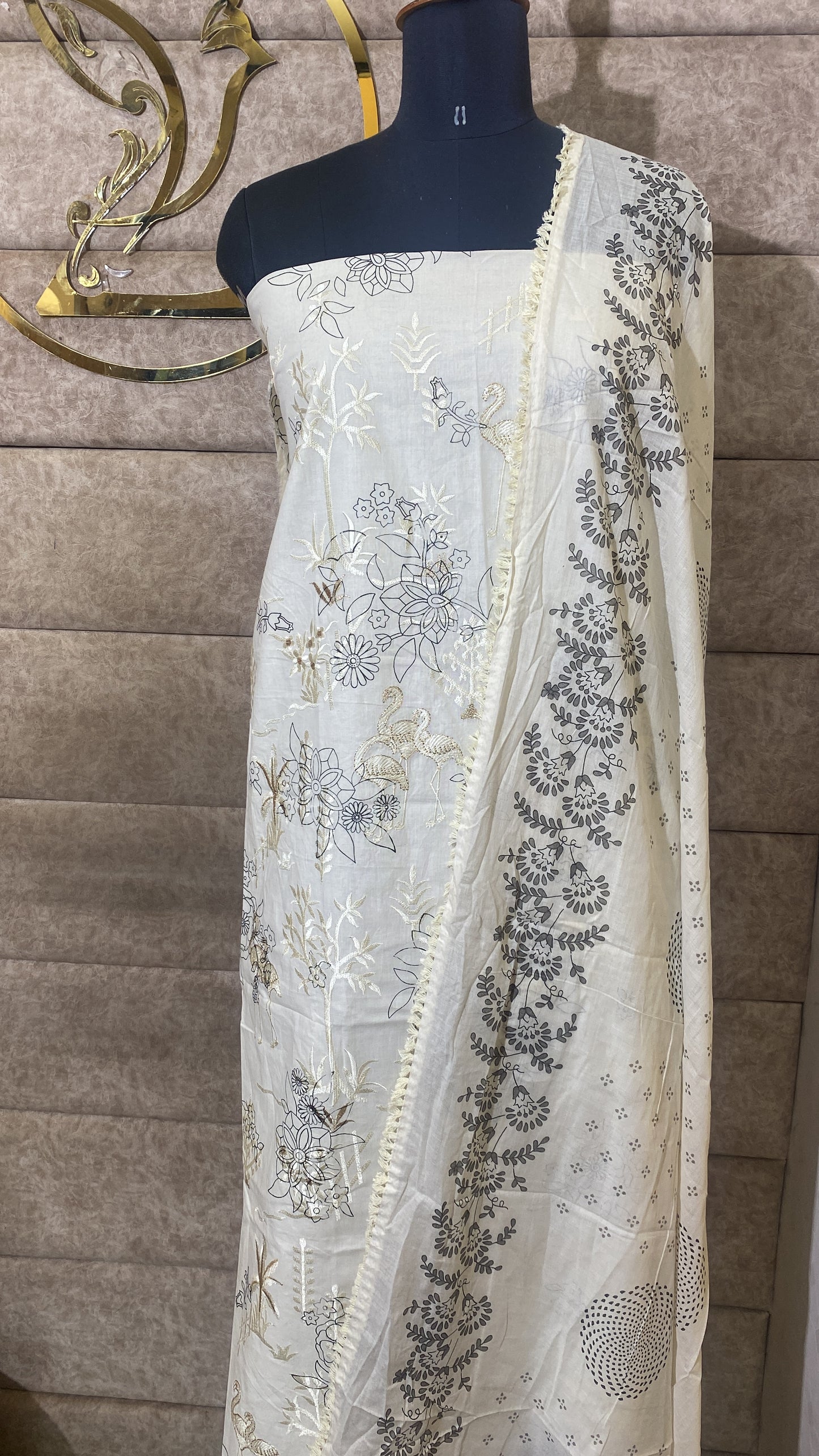 CREAM COTTON FULL SALWAR MATERIAL - 30579