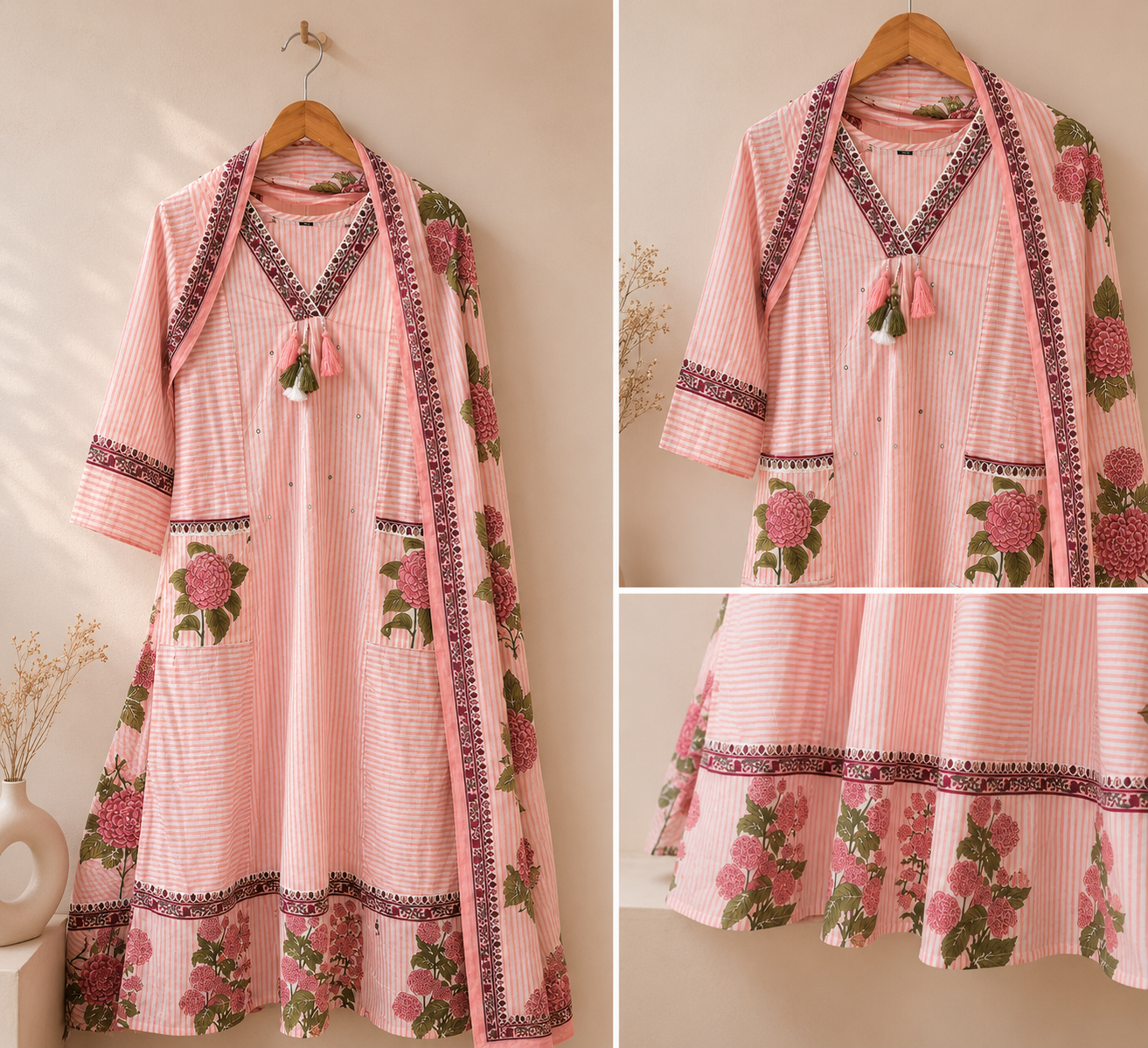PEACH AND WHITE COTTON FULL SALWAR SET - 30721