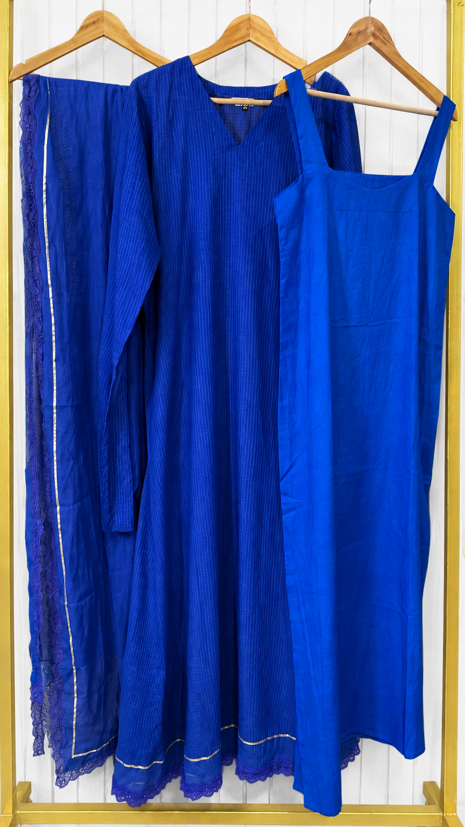 NAVY BLUE COTTA ANARKALI TOP & DUPATTA SET (WITHOUT BOTTOM) - 30728 (PRE BOOKING- DISPATCHING TIME 15 DAYS)