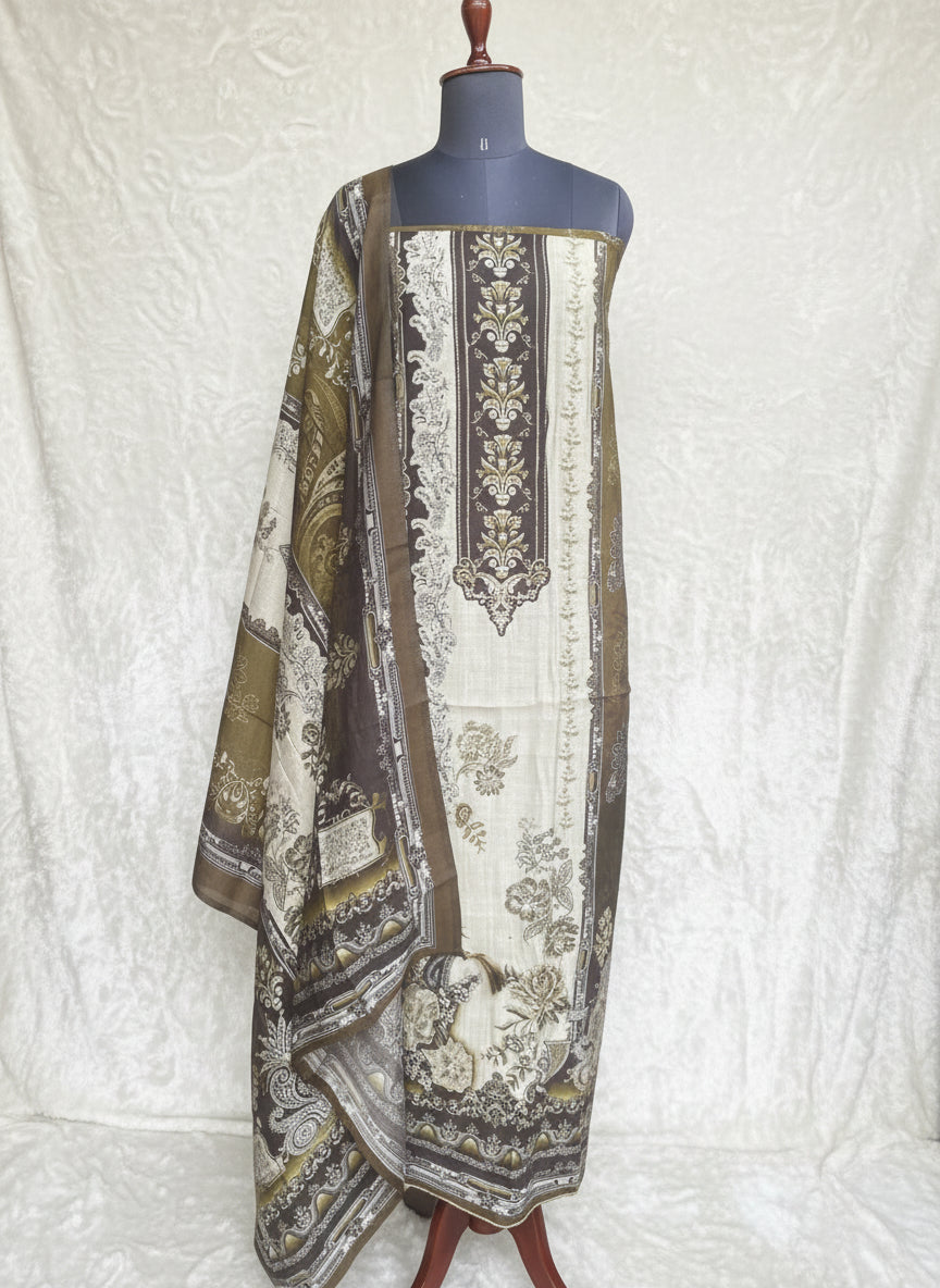 GREEN SEMI MUSLIN SALWAR MATERIAL - 30283