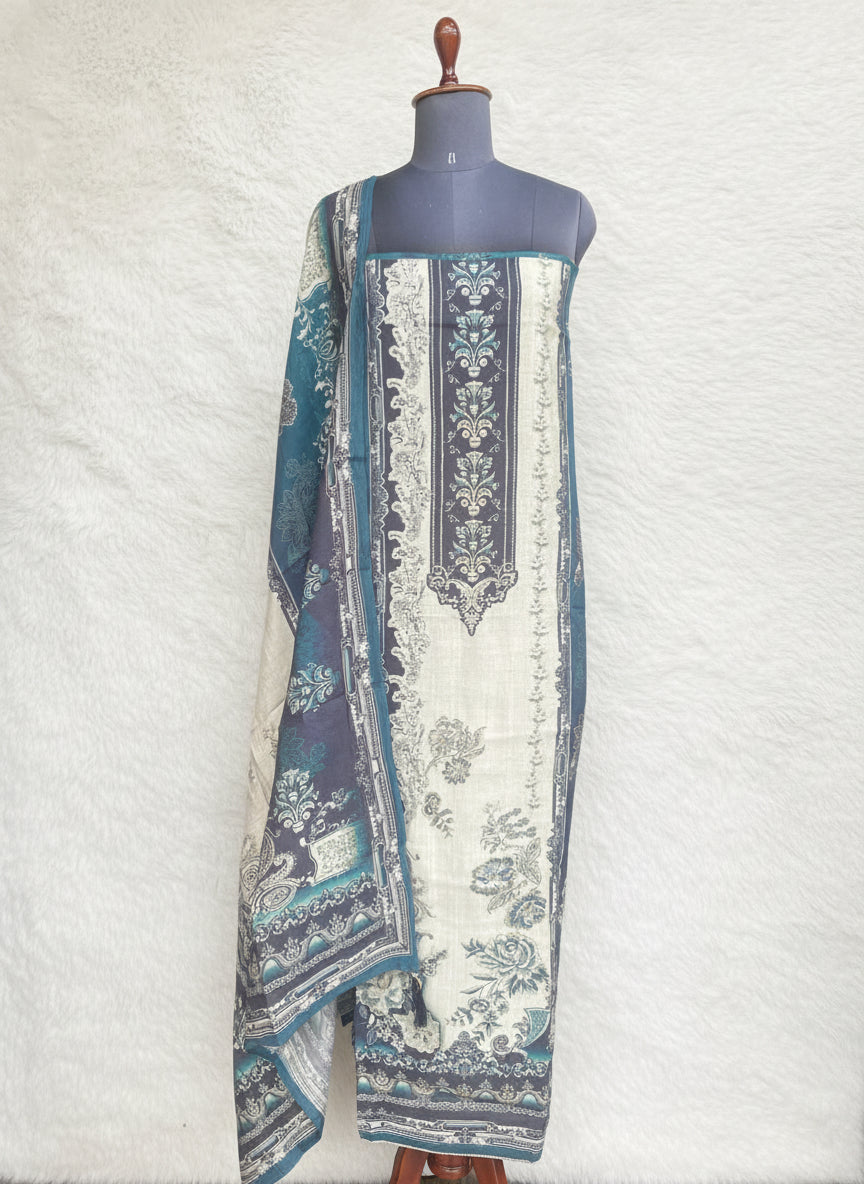 BLUE SEMI MUSLIN SALWAR MATERIAL - 30283