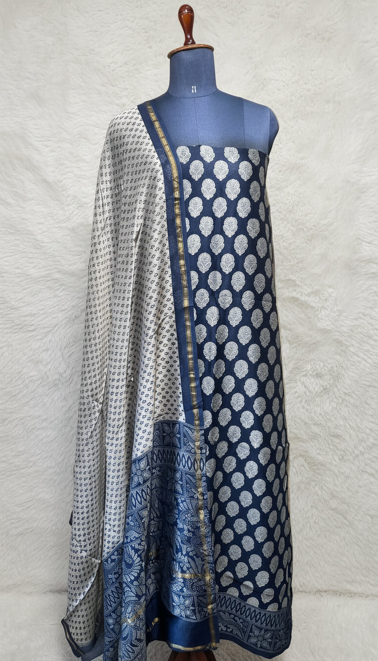 NAVY BLUE MAL CHANDERI SALWAR MATERIAL - 30410