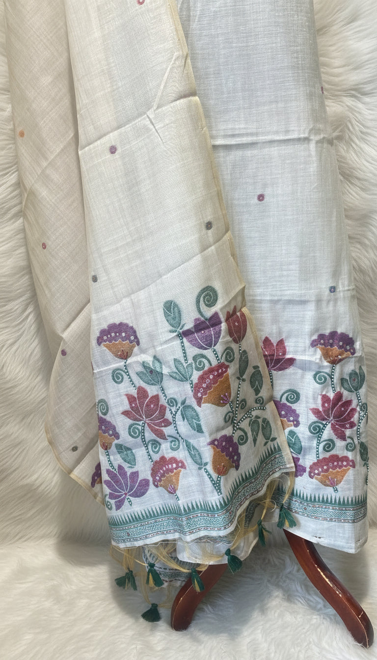 OFFWHITE JAMDANI FULL SET SALWAR MATERIAL - 30414 (GREEN)