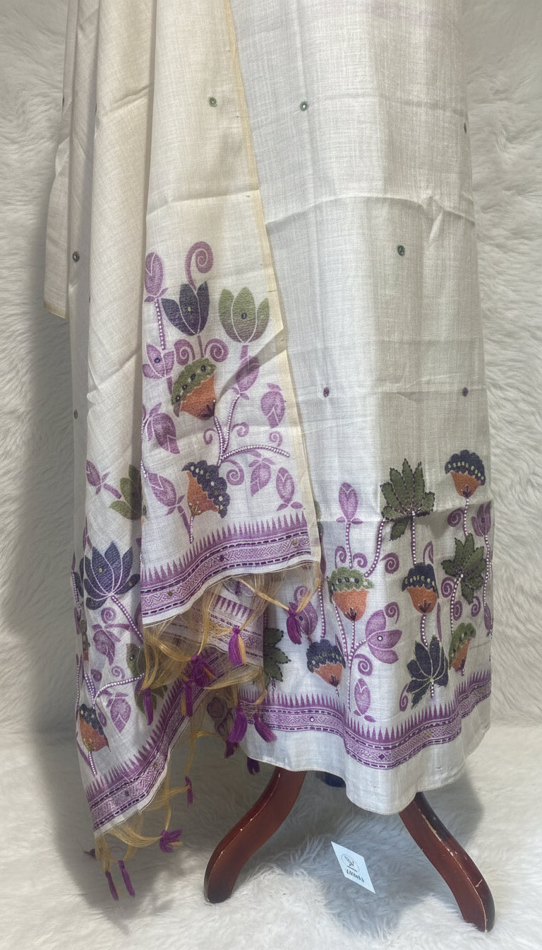 OFFWHITE JAMDANI FULL SET SALWAR MATERIAL - 30414 (PURPLE)