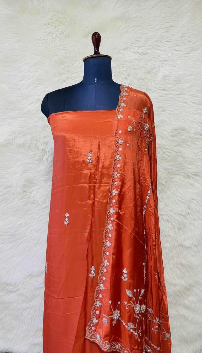 BURNT ORANGE PARTY WEAR SALWAR FULL SET MATERIAL - 30440