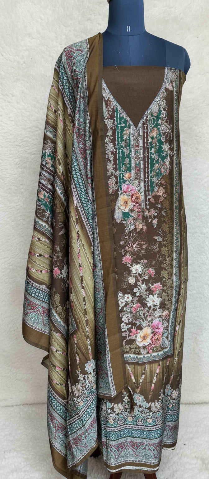 MAHANDI GREEN MUSLIN FULL SET SALWAR MATERIAL - clt777 (KAFTHAN TYPE STITCHABLE)