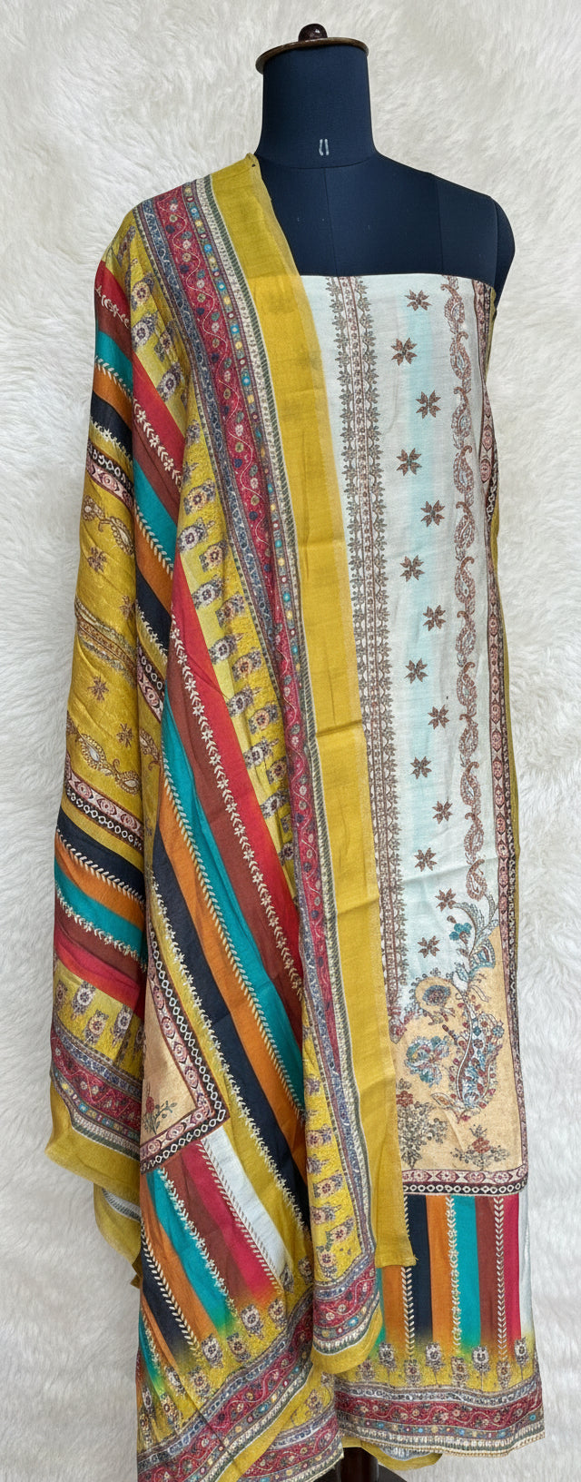 MULTI COLOUR MUSLIN FULL SET SALWAR MATERIAL - clt777 (KAFTHAN TYPE STITCHABLE)