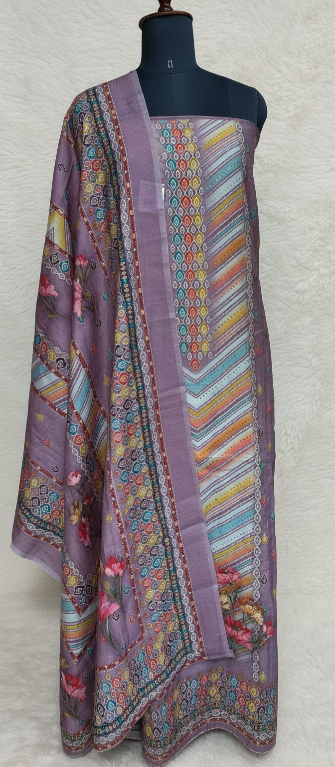 PURPLE MUSLIN FULL SET SALWAR MATERIAL - clt777 (KAFTHAN TYPE STITCHABLE)