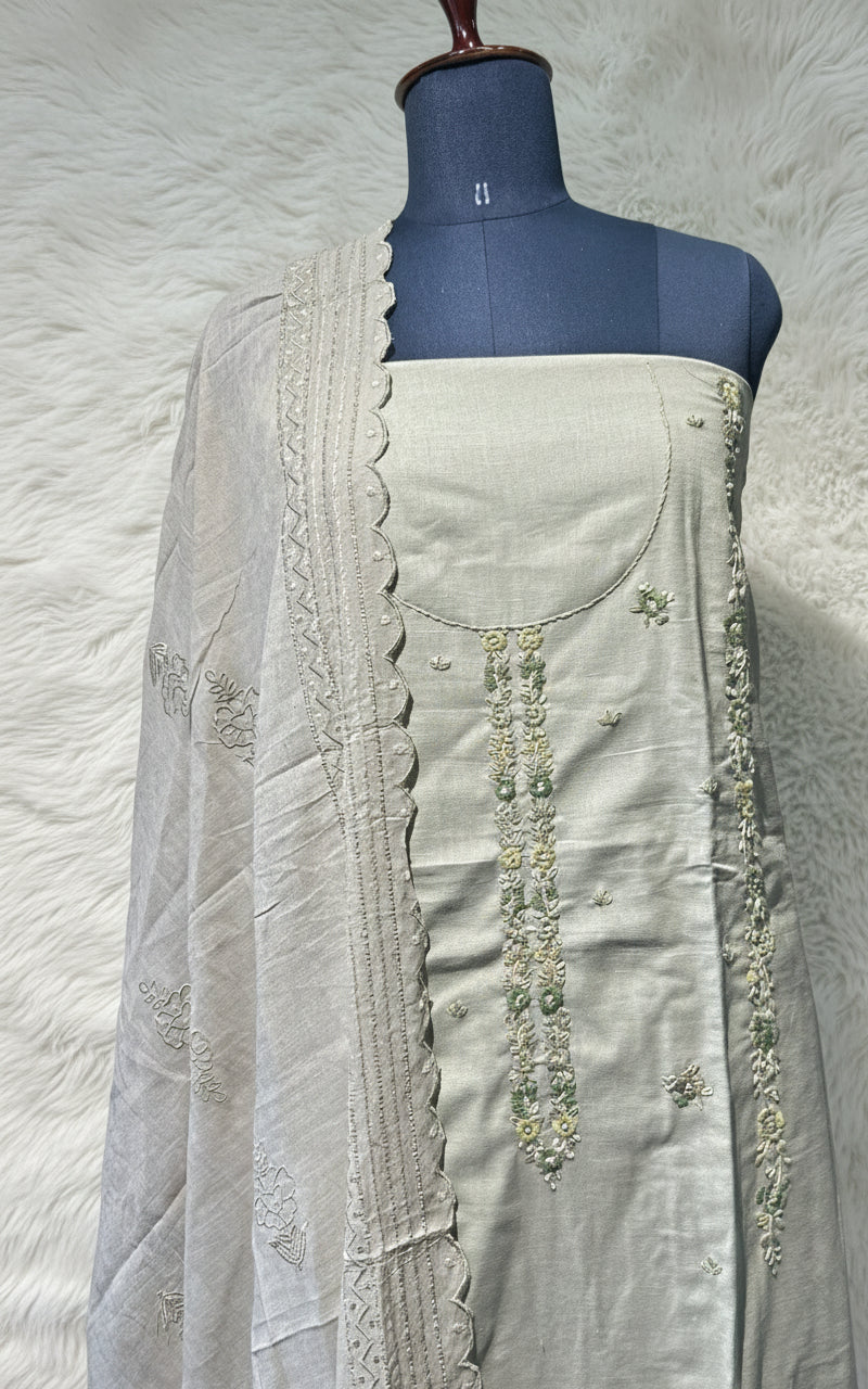 LINEN PASTEL SAGE GREEN SALWAR FULL SET MATERIAL - 30437