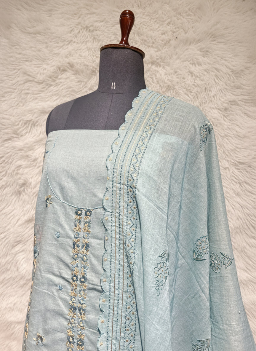 LINEN AQUA BLUE SALWAR FULL SET MATERIAL - 30437