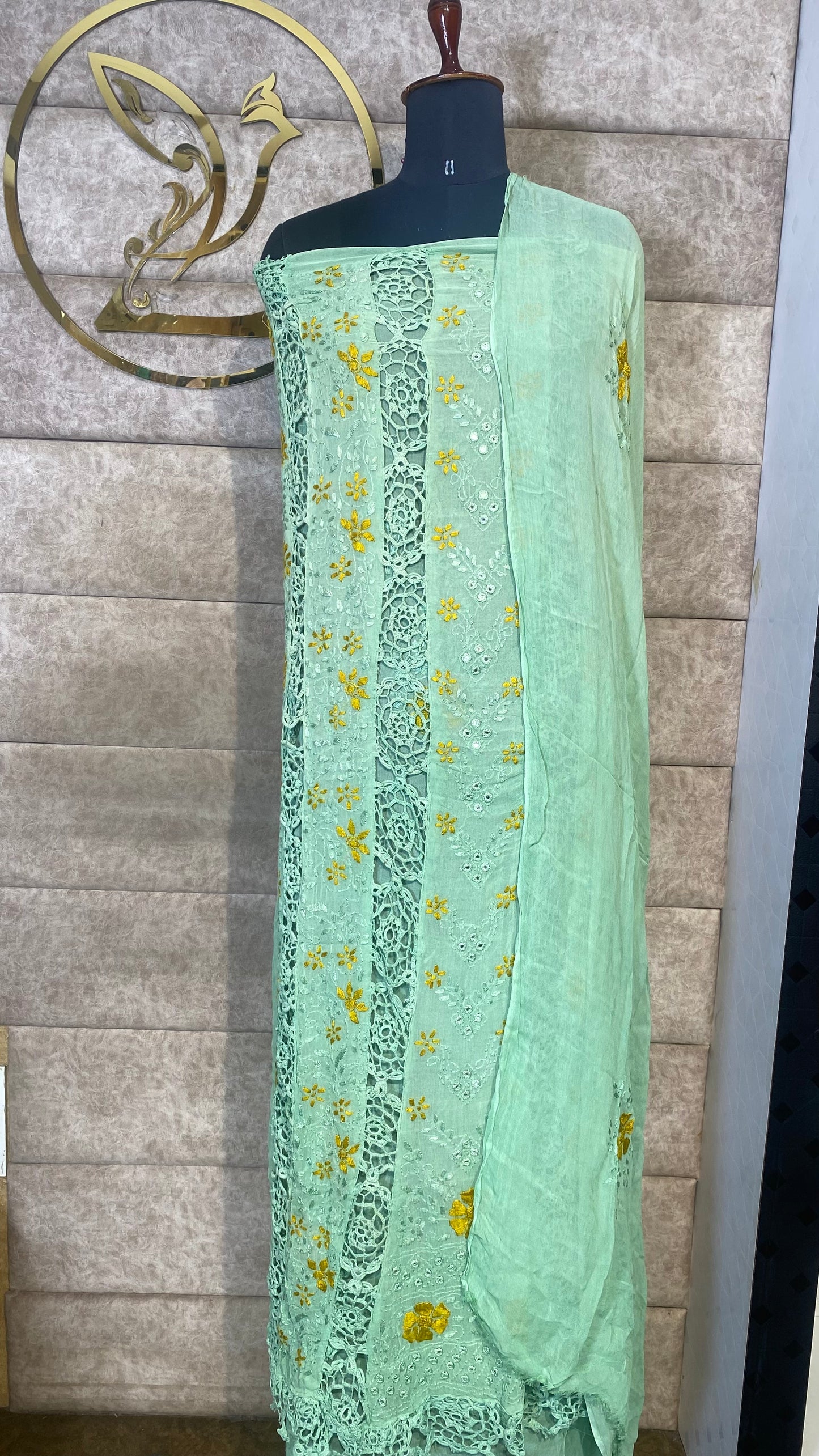 PISTA GREEN CHIFFON TOP AND DUPATTA MATERIAL - 30622 (WITHOUT BOTTOM)