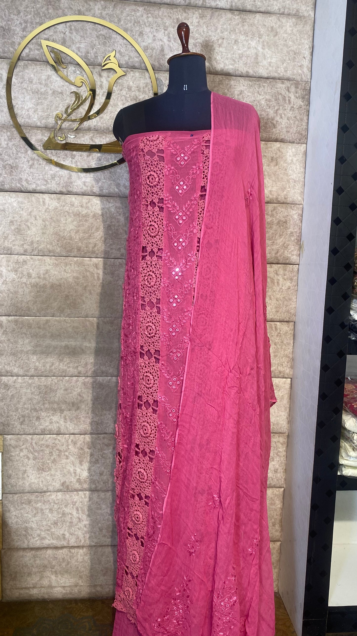DUSTY ROSE CHIFFON TOP AND DUPATTA MATERIAL - 30622 (WITHOUT BOTTOM)