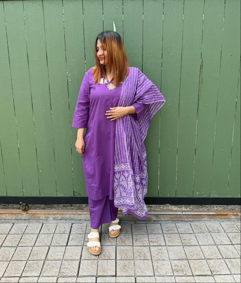 VIOLET COTTON FULL SALWAR SET - 30473