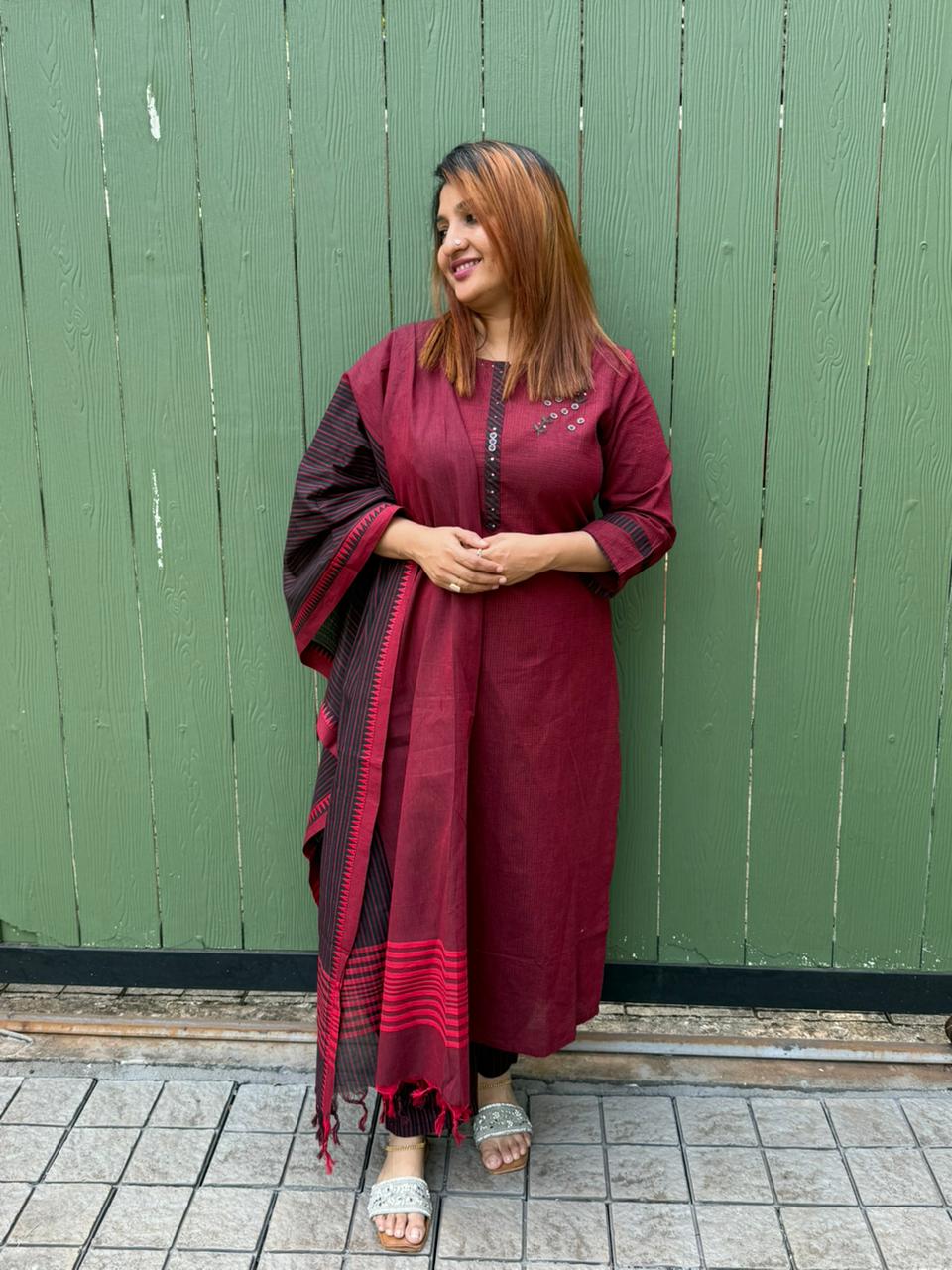 MAROON KHADI COTTON SALWAR FULL SET - 30476