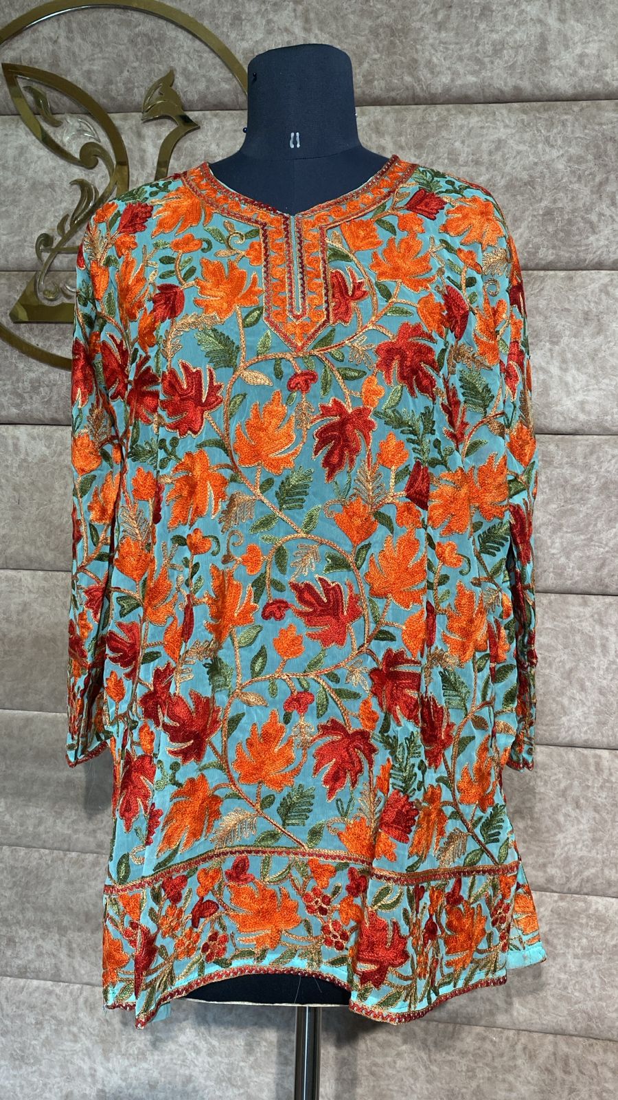 SKY BLUE TOP GEORGETTE KASHMIRI AARI WORK - 30563