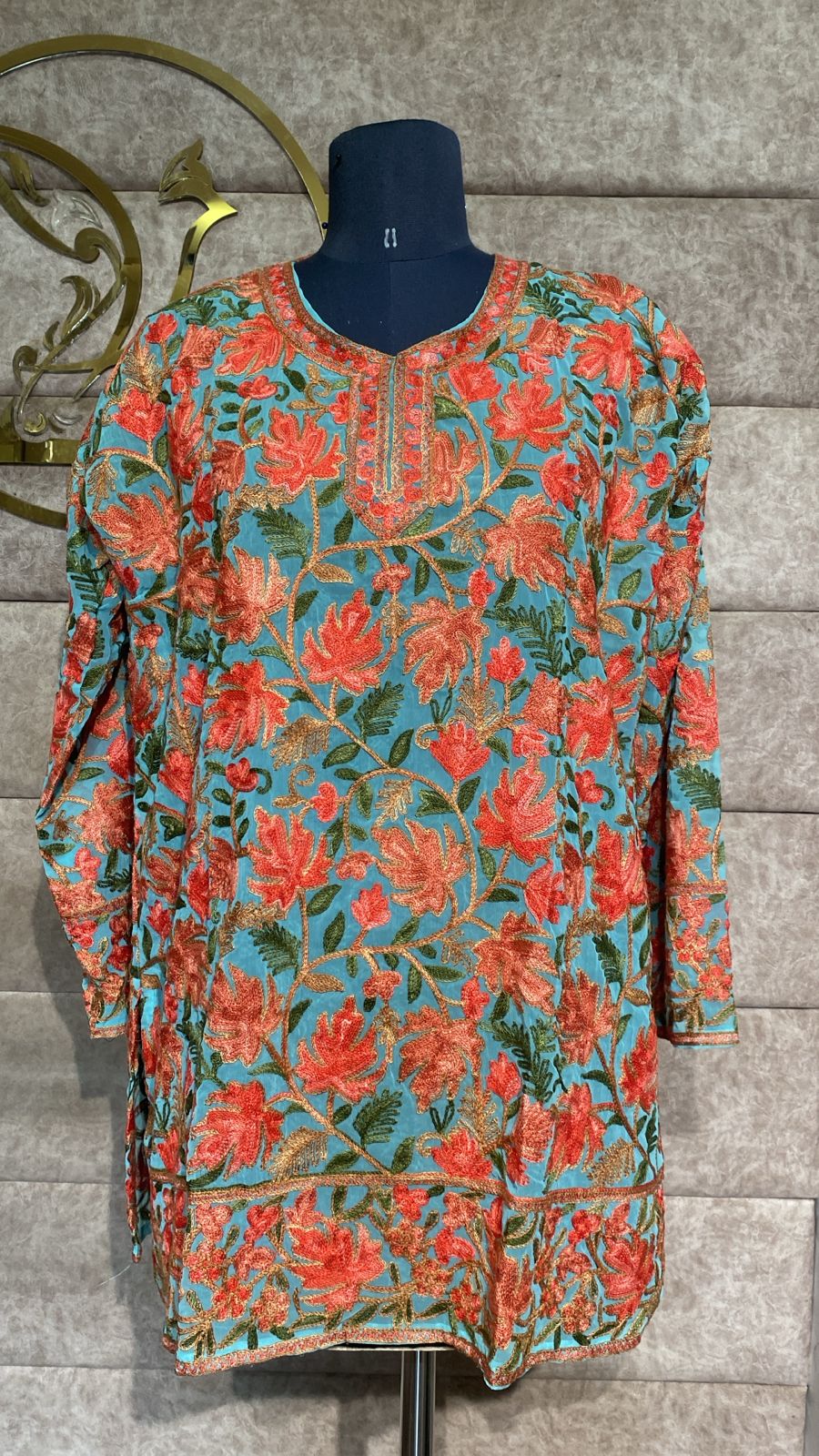 POWDER BLUE TOP GEORGETTE KASHMIRI AARI WORK - 30563