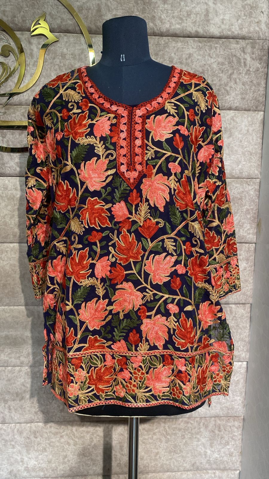 NAVY BLUE TOP GEORGETTE KASHMIRI AARI WORK - 30563