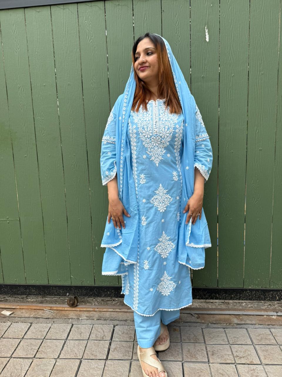 POWDER BLUE COTTON FULL SALWAR SET- 30587