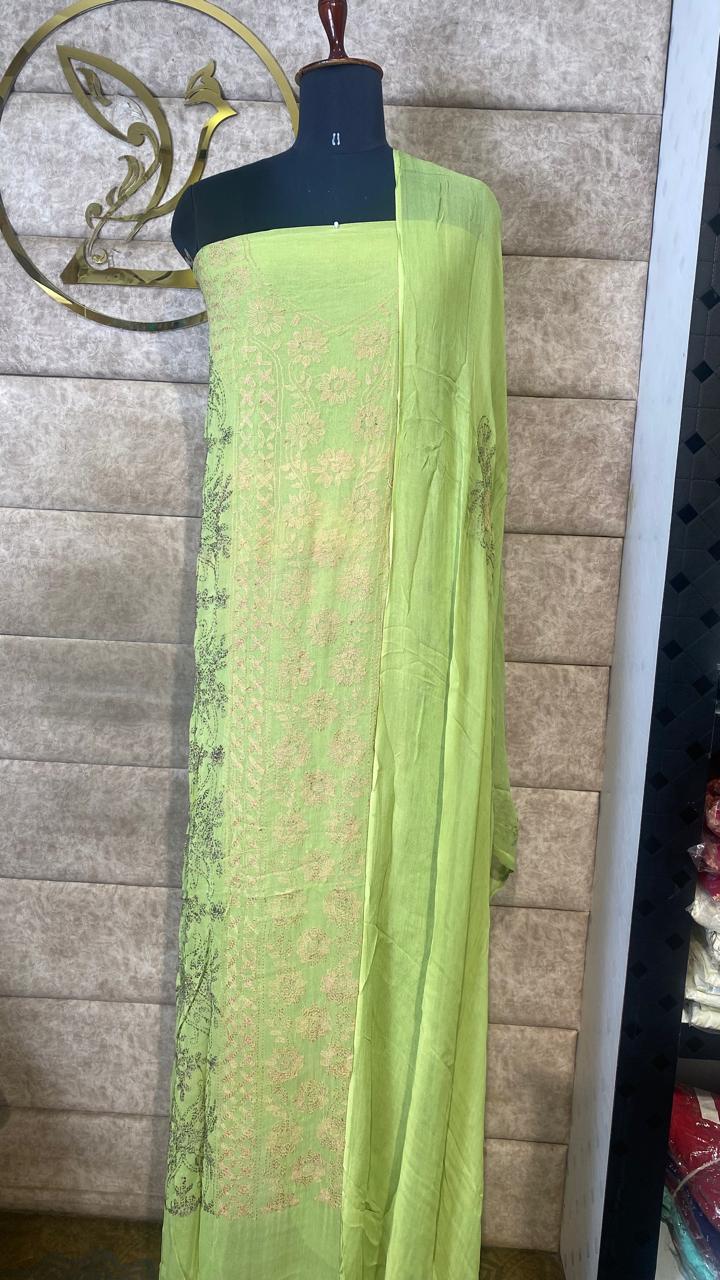 LIGHT GREEN GEORGETTE TOP AND DUPATTA SALWAR MATERIAL - 30619 (WITHOUT BOTTOM)