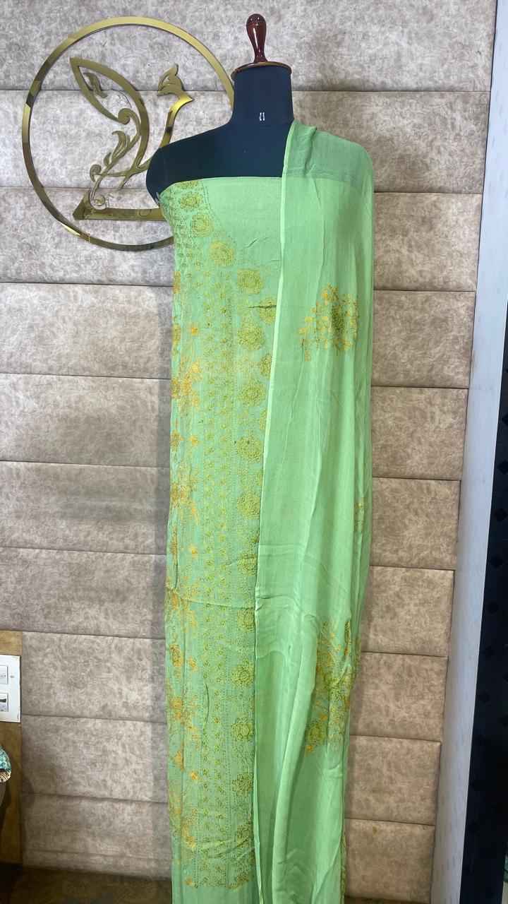 GREEN GEORGETTE TOP AND DUPATTA SALWAR MATERIAL - 30619 (WITHOUT BOTTOM)
