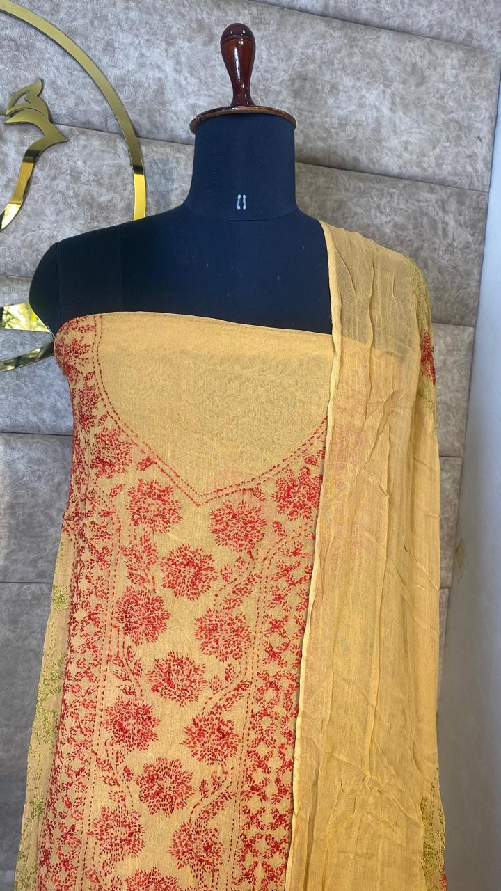 ORANGE GEORGETTE TOP AND DUPATTA SALWAR MATERIAL - 30619 (WITHOUT BOTTOM)