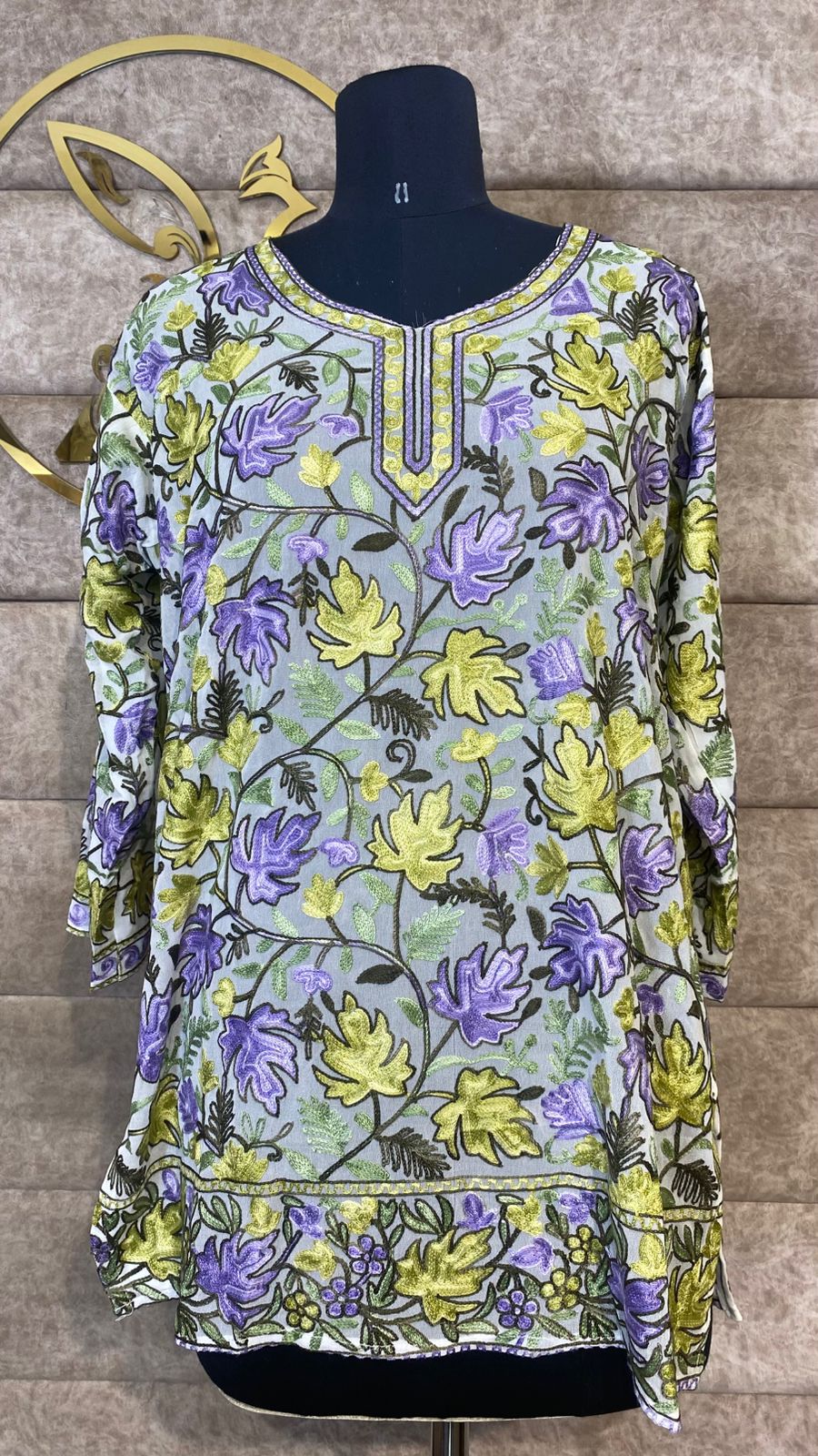 WHITE & YELLOW TOP GEORGETTE KASHMIRI AARI WORK - 30631 (SIZE UP TO 44")