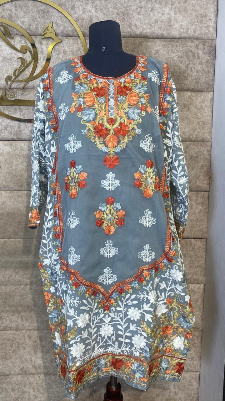 ASH GEORGETTE TOP KASHMIRI AARI WORK - 30630 (FREE SIZE)