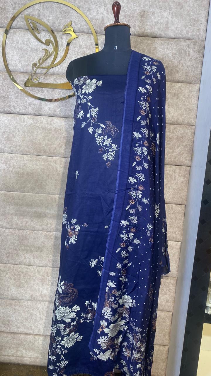 DARK BLUE COTTON FULL SALWAR MATERIAL - 30566
