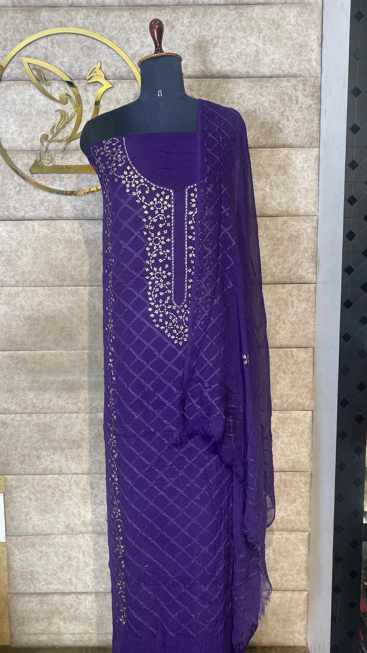 NAVY BLUE CREPE KARACHI TOP AND DUPATTA MATERIAL - 30618 (WITH OUT BOTTOM)