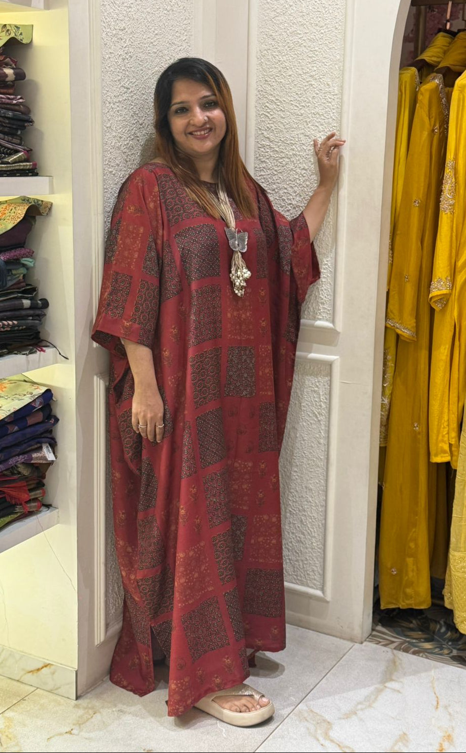 MAROON MUSLIN KAFTAN - 30634ZARIN (FREE SIZE UP TO 46)