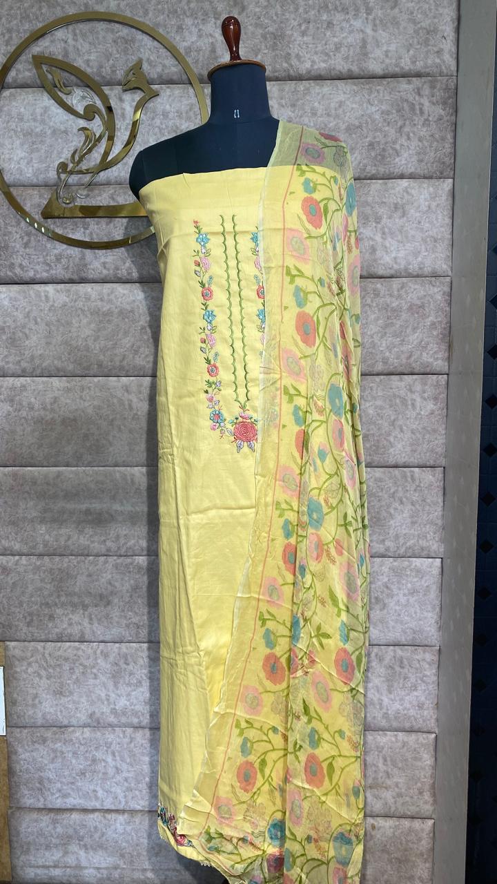PASTEL YELLOW COTTON FULL SALWAR MATERIAL - 30574