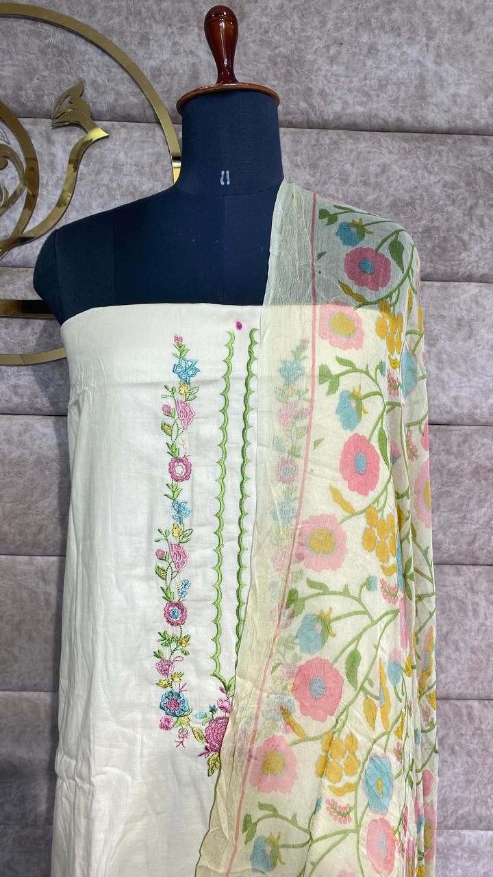 CREAM COTTON FULL SALWAR MATERIAL - 30574