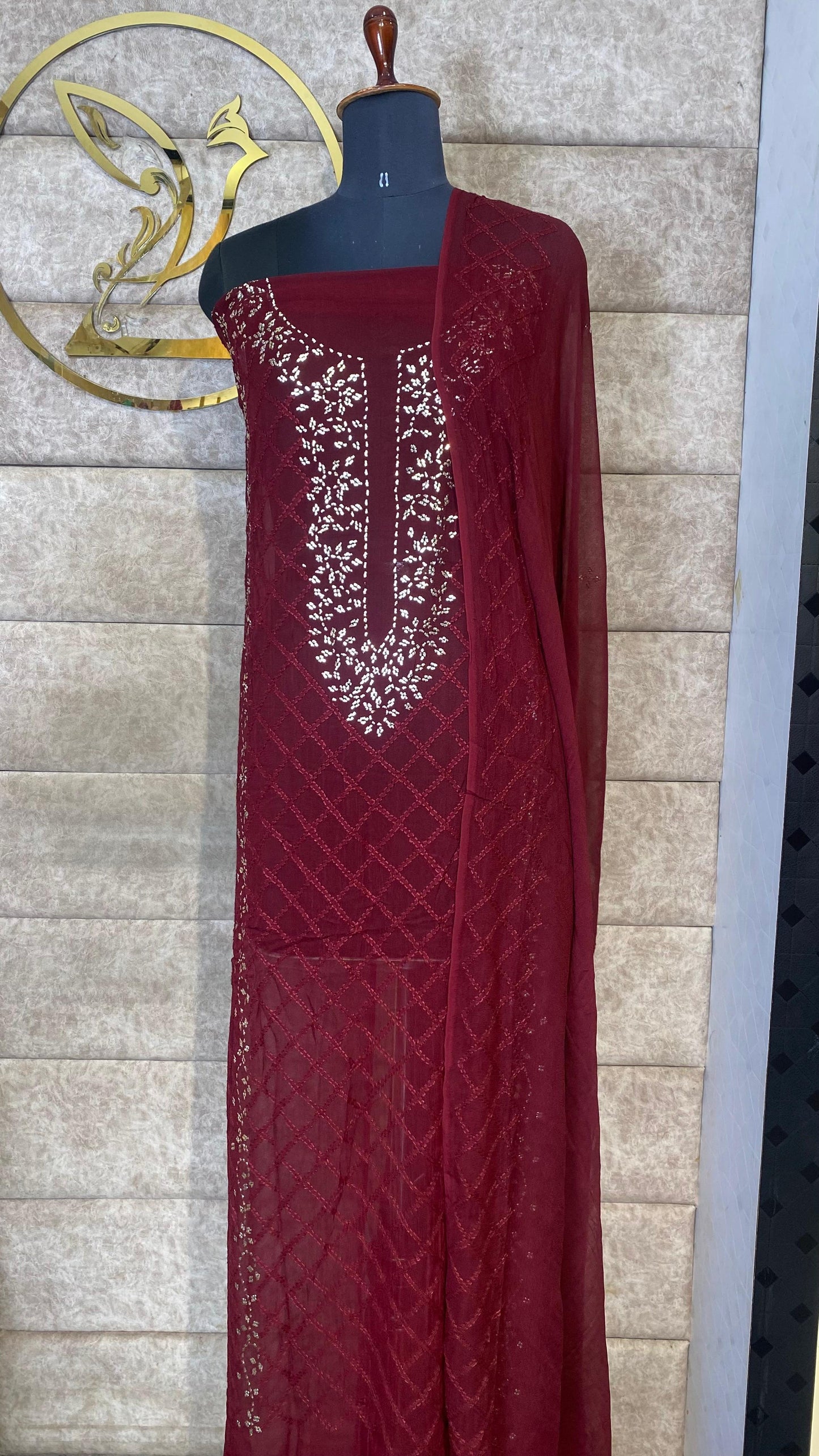 COFEE BROWN KARACHI TOP AND DUPATTA MATERIAL - 30618 (WITH OUT BOTTOM)