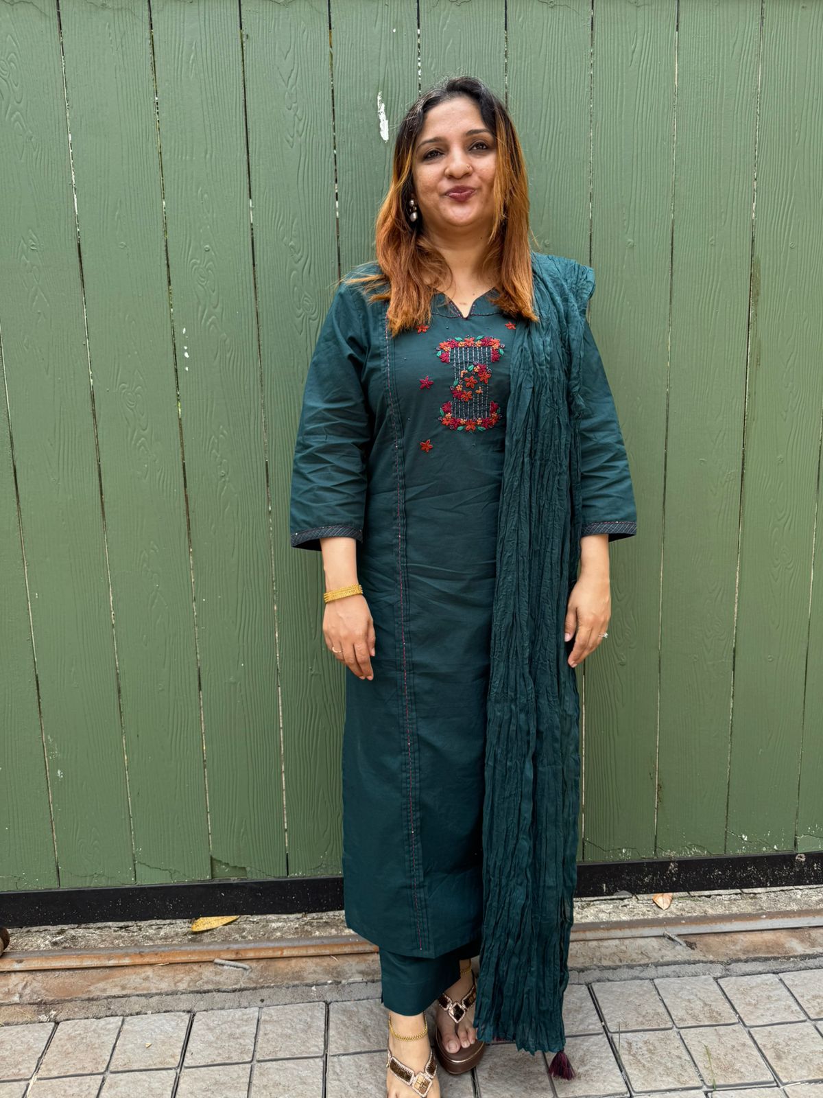 DARK GREEN COTTON FULL SALWAR SET - 30639