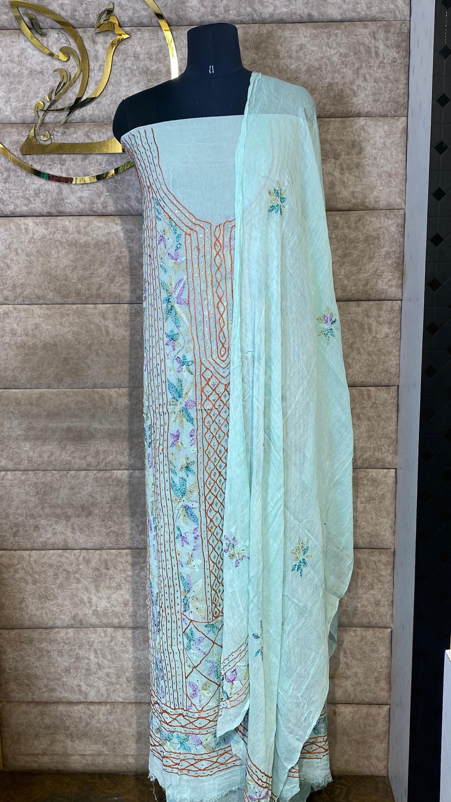 POWDER BLUE KARACHI SALWAR MATERIAL - 30620 (WITHOUT BOTTOM)