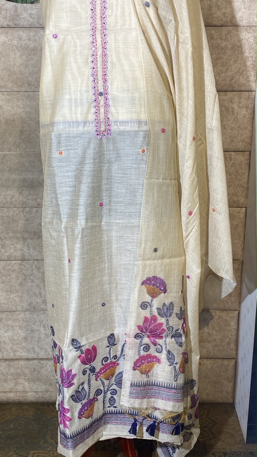 IVORY AND NAVY BLUE FULL SALWAR MATERIAL- 30707