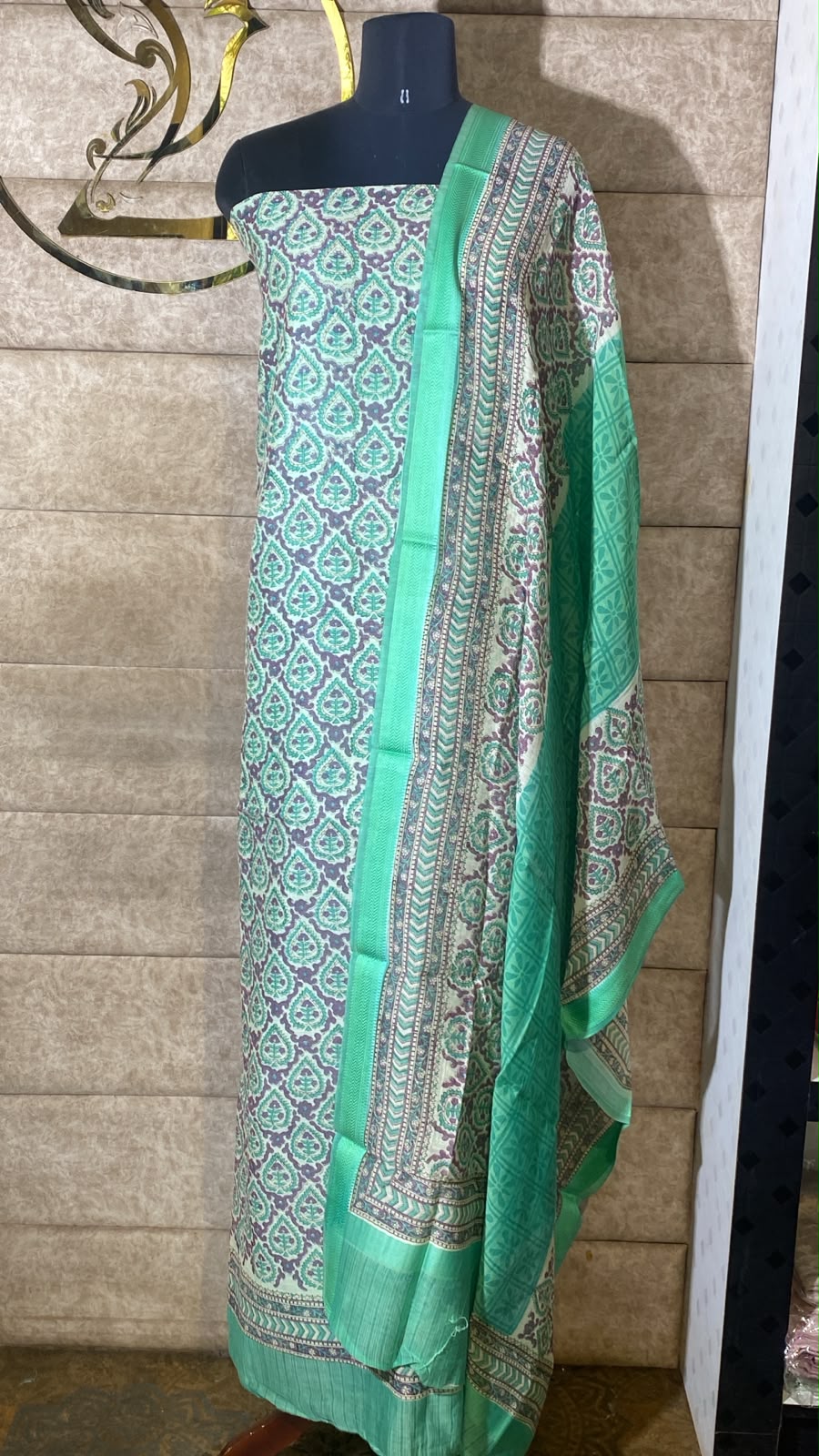 PISTA GREEN & PURPLE CHANDERI FULL SALWAR MATERIAL - 30705