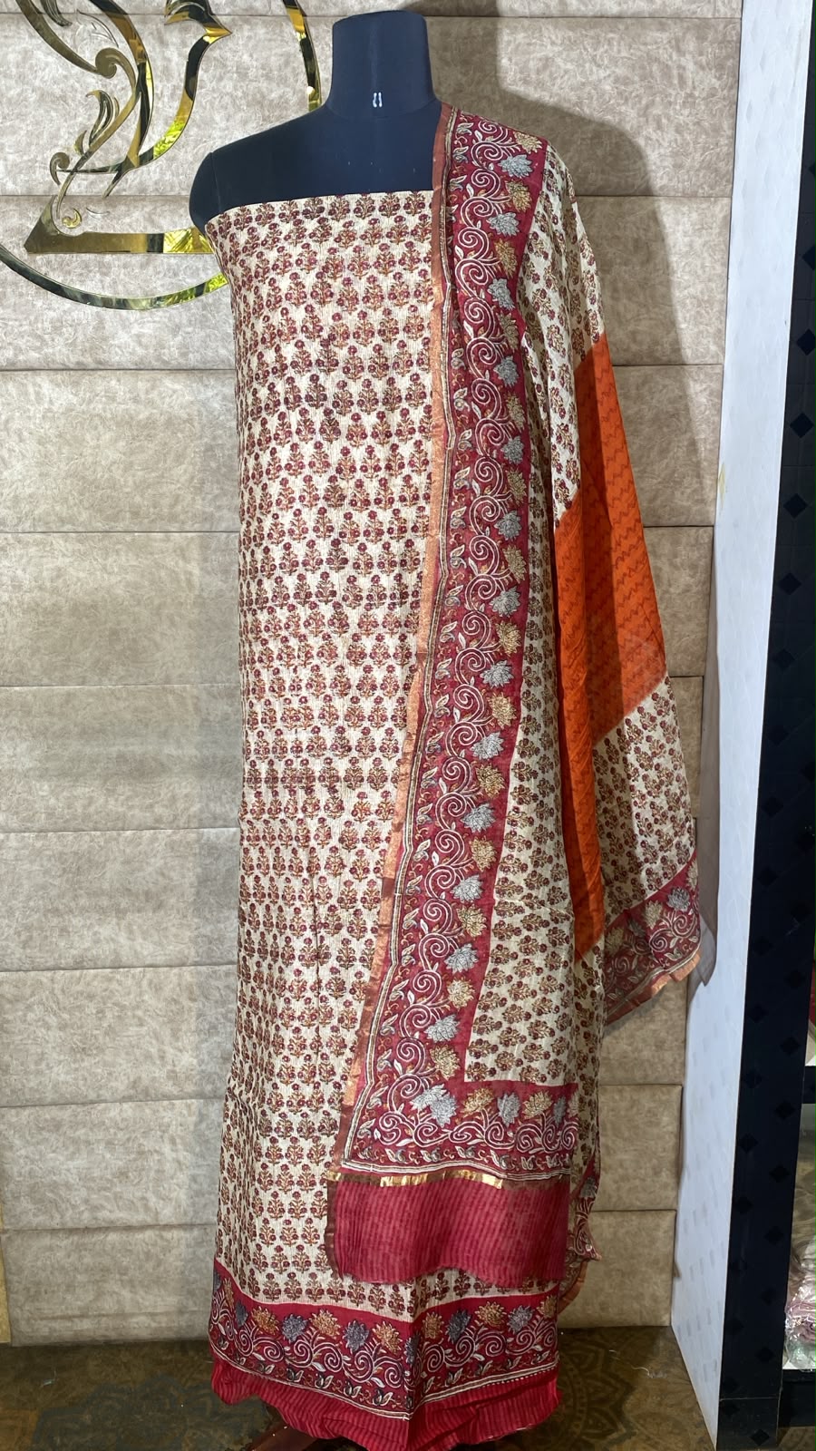 IVORY & BRICK RED FULL SALWAR MATERIAL - 30705
