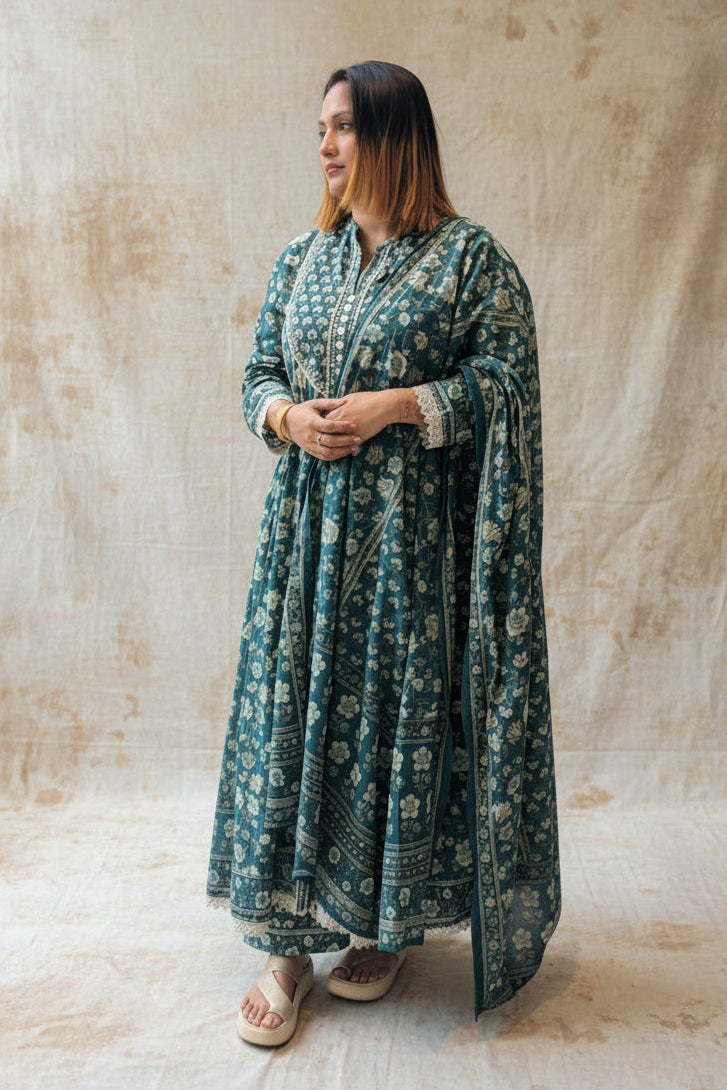 PEACOCK BLUE COTTON FULL SALWAR SET - 30717