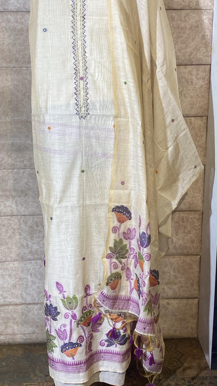 IVORY AND PURPLE FULL SALWAR MATERIAL- 30707