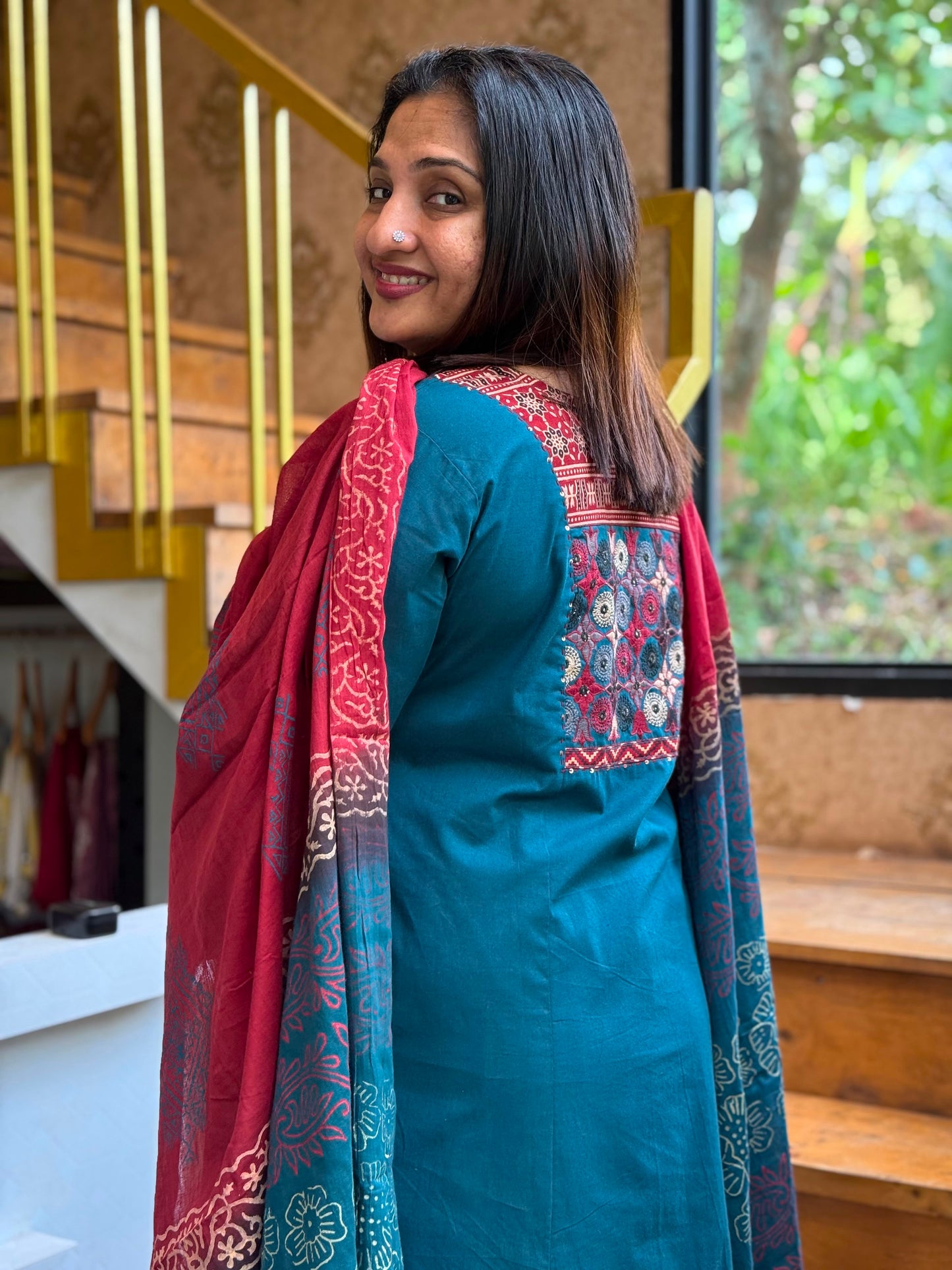 PEACOCK BLUE COTTON SALWAR SUITE- 30753
