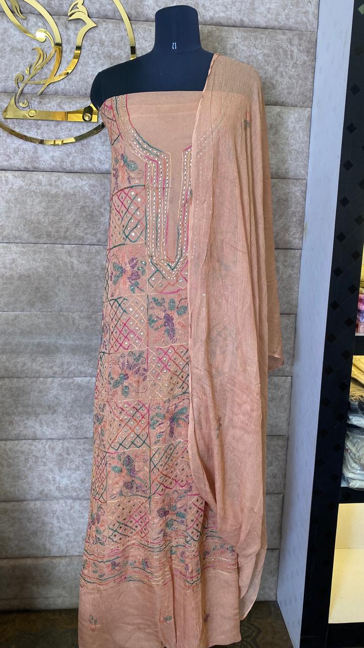 PEACH KARACHI SLWAR MATERIAL - 30620 (WITHOUT BOTTOM)