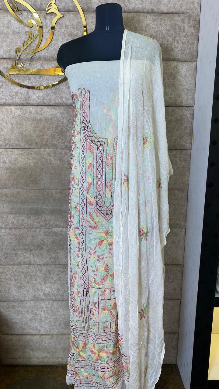 WHITE KARACHI SALWAR MATERIAL - 30620 (WITHOUT BOTTOM)