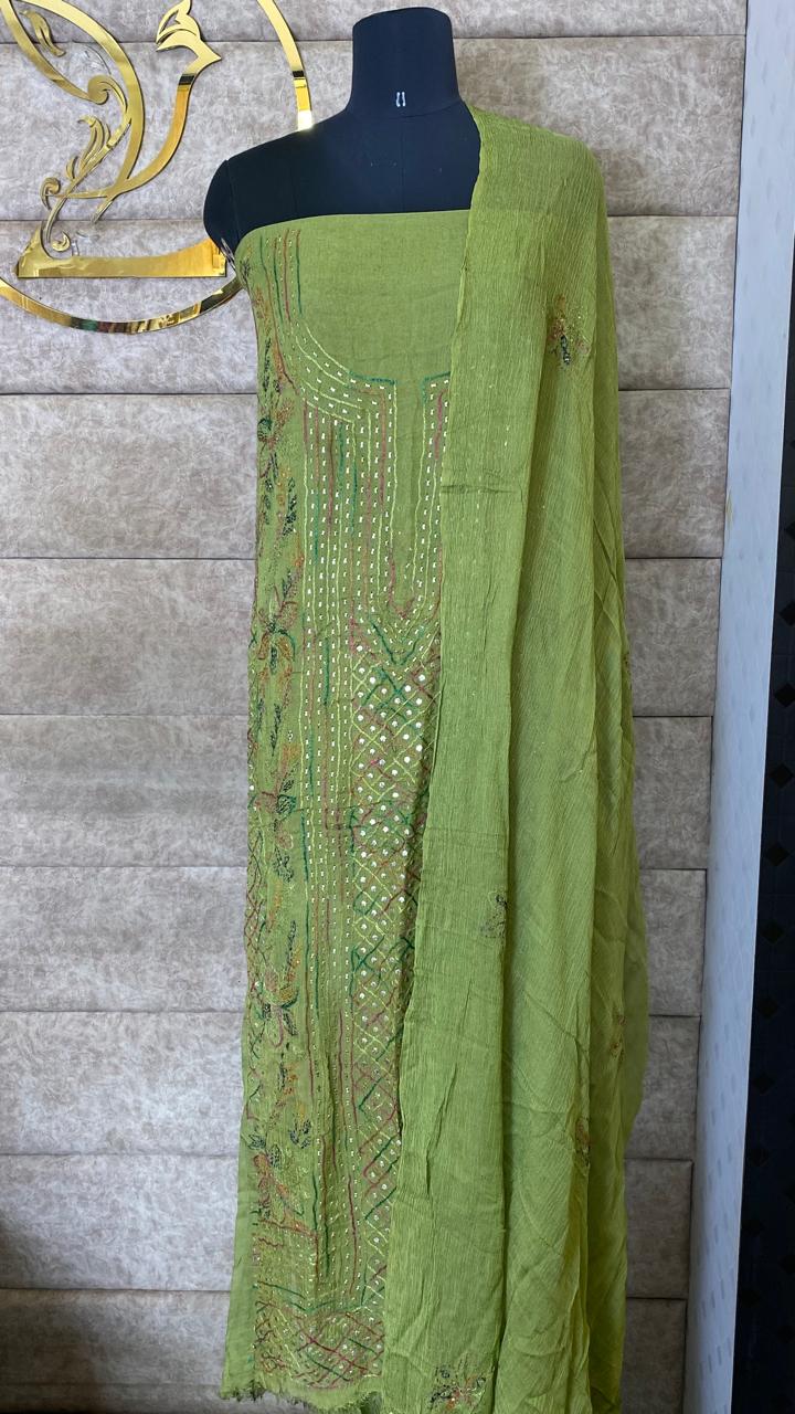 MAHANDI GREEN KARACHI SALWAR MATERIAL - 30620 (WITHOUT BOTTOM)
