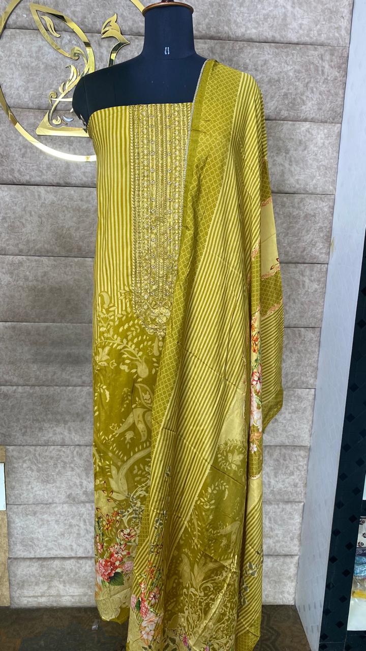 MUSLIN OLIVE GREEN SALWAR MATERIAL - 30501