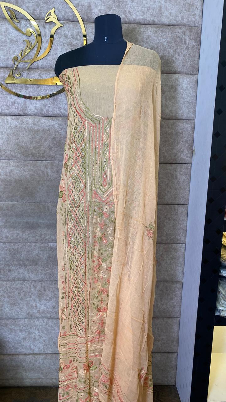 PASTEL ORANGE KARACHI SALWAR MATERIAL - 30620 (WITHOUT BOTTOM)