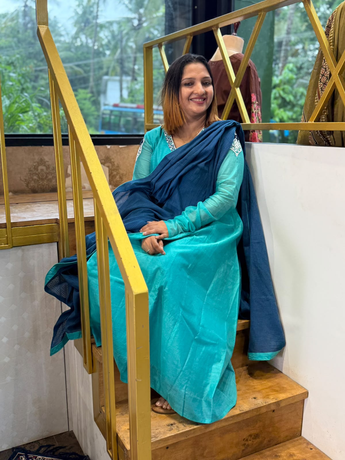 BLUE CHANDERI SILK SALWAR SET - 52456