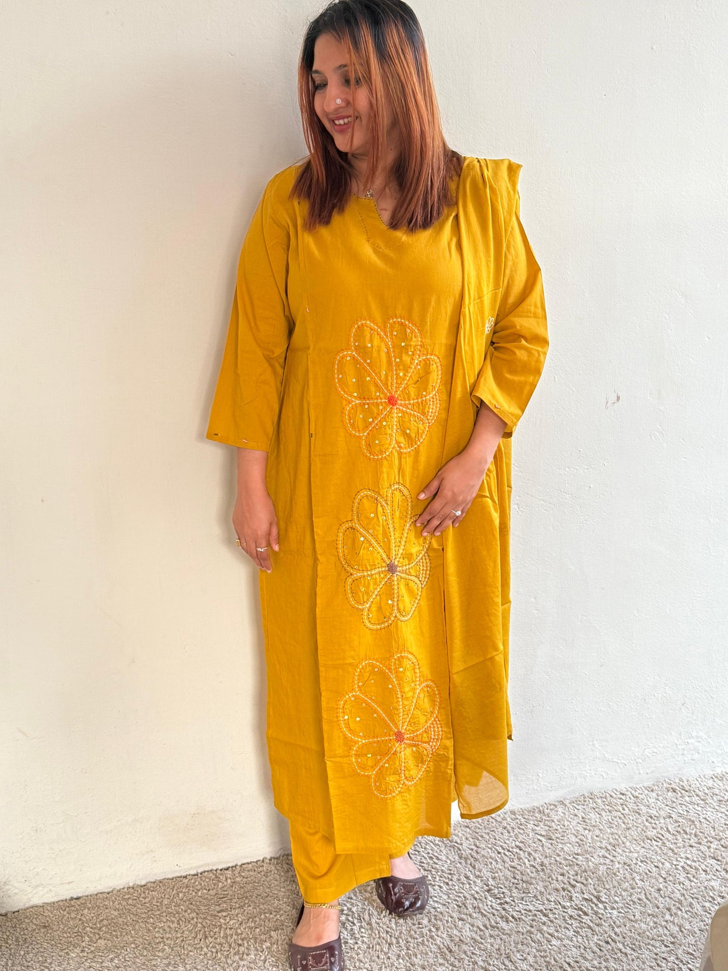 COTTON DUSTY YELLOW FULL SALWAR SET- 30496