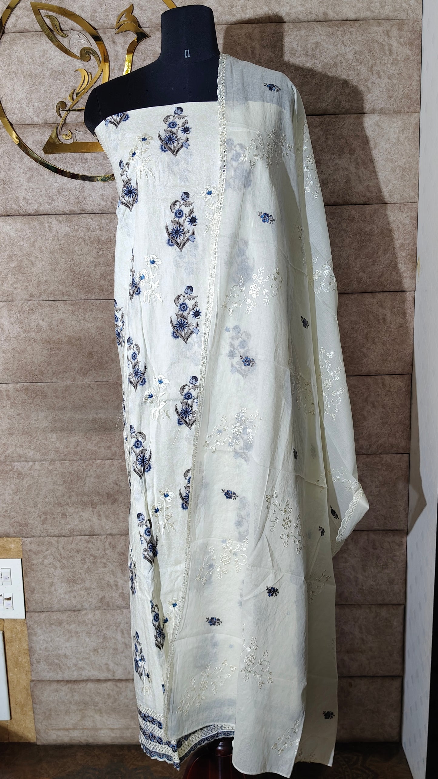 CREAM AND VIOLET SALWAR MATERIAL - 30571