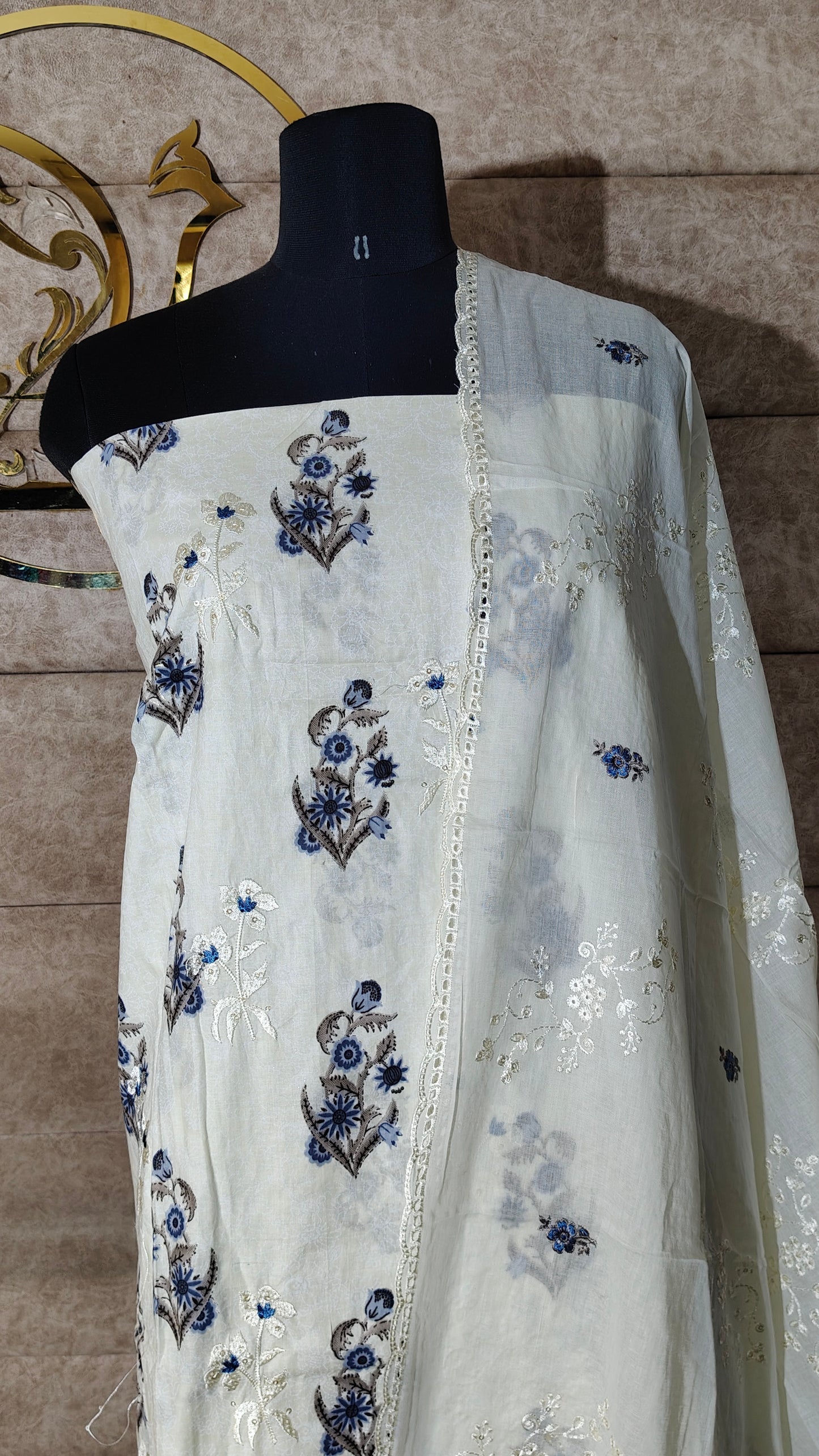 CREAM AND VIOLET SALWAR MATERIAL - 30571